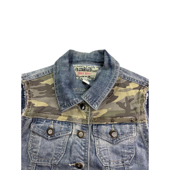 Hot Kiss Juniors Camouflage Denim Vest M Vtg Y2K Button Front Camouflage Camo - Picture 2 of 6